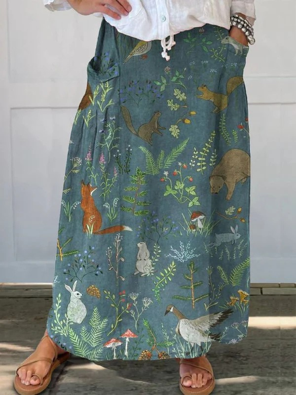 Matilda | Floral Animals Pocket Skirt