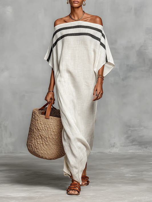 Aveline™ | Robe Maxi Épaules Nues Manches Chauve-Souris