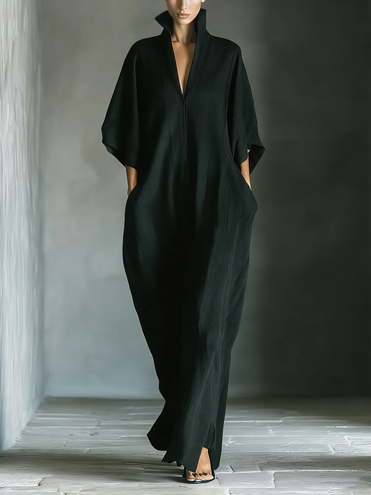 Robe Alessandra — Longue Noire Kimono Oversize