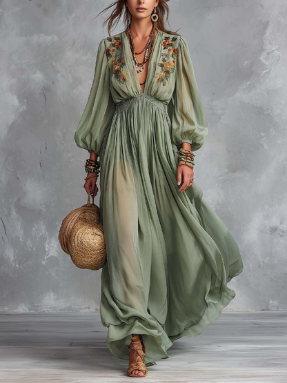 Élodine™ | Robe Maxi Bohème Imprimé Floral