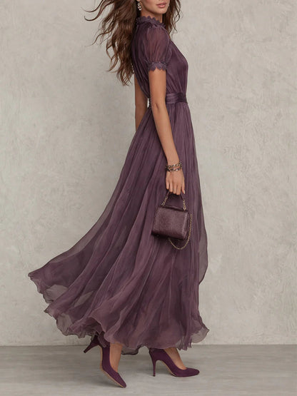 Robe Flavia — Longue Violette Dentelle Chiffon