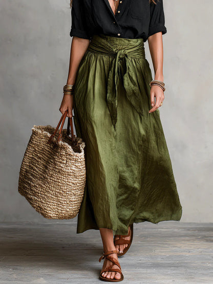 Ensemble Vera — T-shirt Noir et Jupe Midi Olive