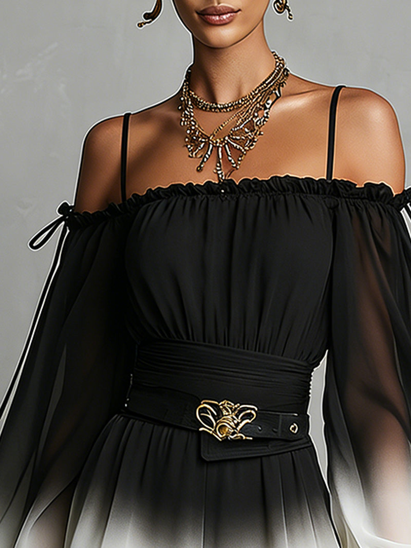 Combinaison à bretelles en chiffon dégradé noir et blanc avec ceinture
