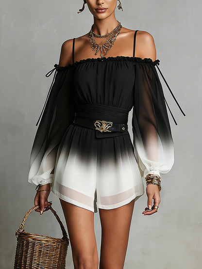 Combinaison à bretelles en chiffon dégradé noir et blanc avec ceinture