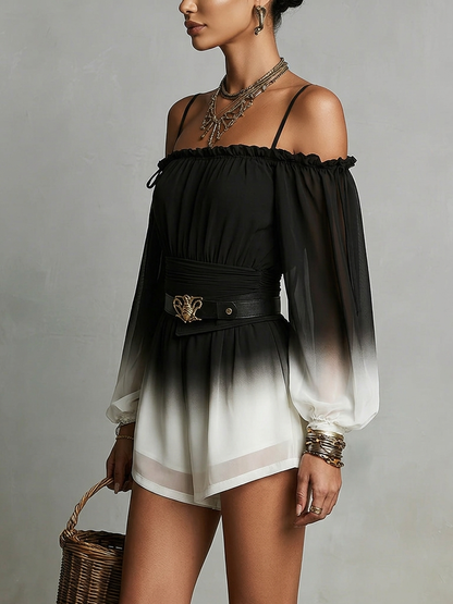 Combinaison à bretelles en chiffon dégradé noir et blanc avec ceinture