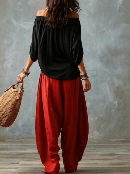 Ensemble Haut Épaules Dénudées & Pantalon Large Blanc