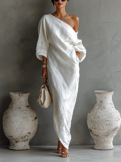 Elise™ | Robe Maxi Élégante à Une Épaule Blanc