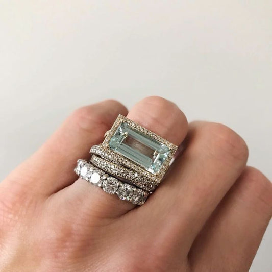 Set 3 Bagues Vintage Argent Turquoise et Verre
