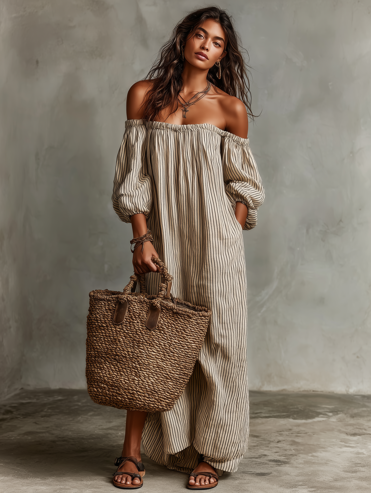 Carmen | Robe Longue Coton Lin Épaules Nues