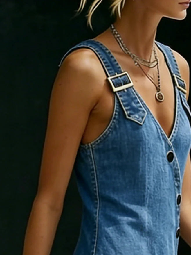 Vera | Longue robe en denim avec boutons