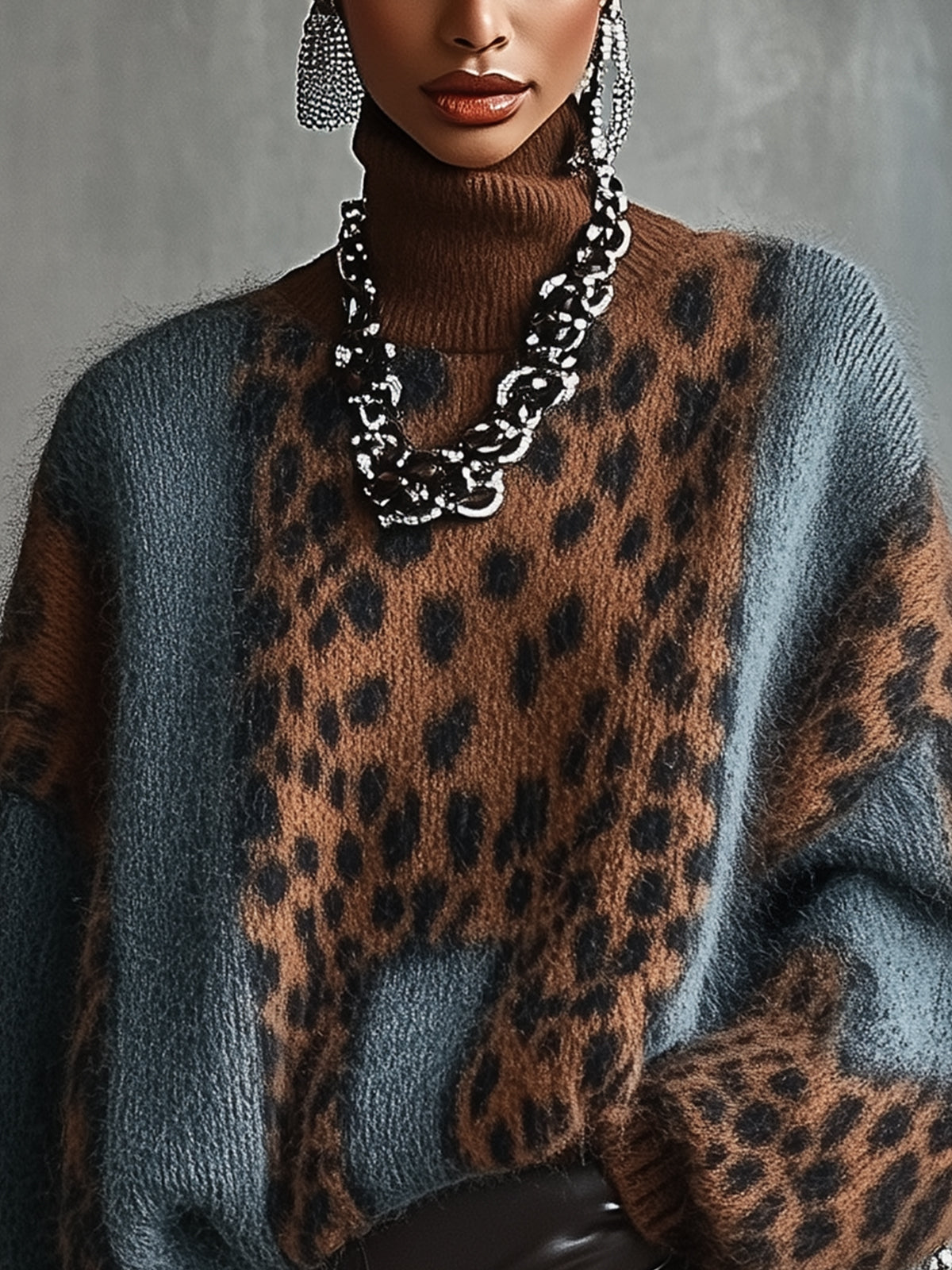 Pull Léopard — Col Roulé Oversize