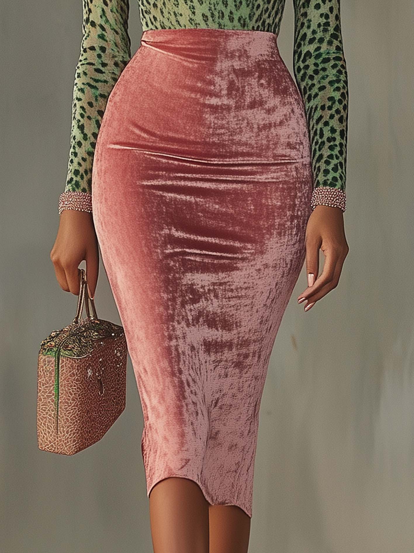 Robe Midi Rose — Velours Bodycon Patchwork Léopard