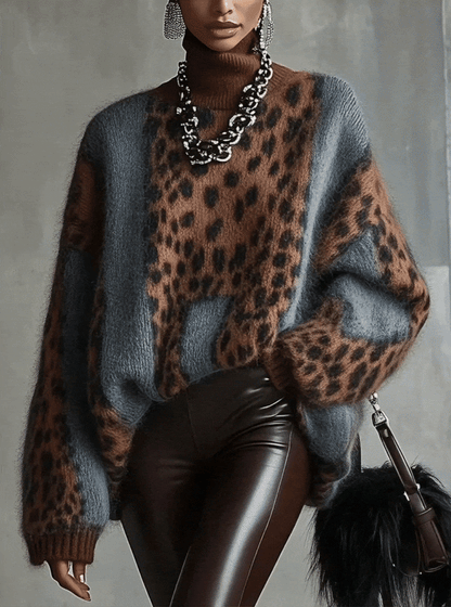 Pull Léopard — Col Roulé Oversize