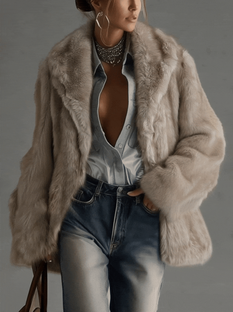 Manteau Taupe — Fausse Fourrure Oversize Manches Longues