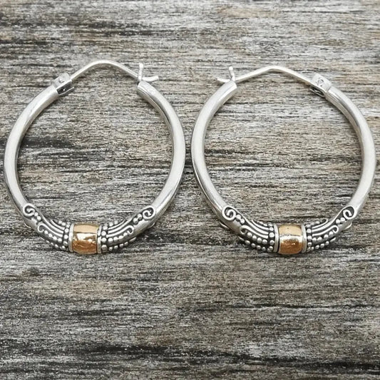 Boucles d'Oreilles Créoles Vintage Argent Motifs Sculptés