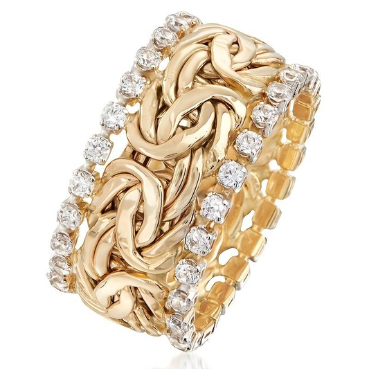 Bague Vintage Dorée Tressée Zirconia
