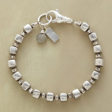Bracelet Vintage Argent Perles Cubiques