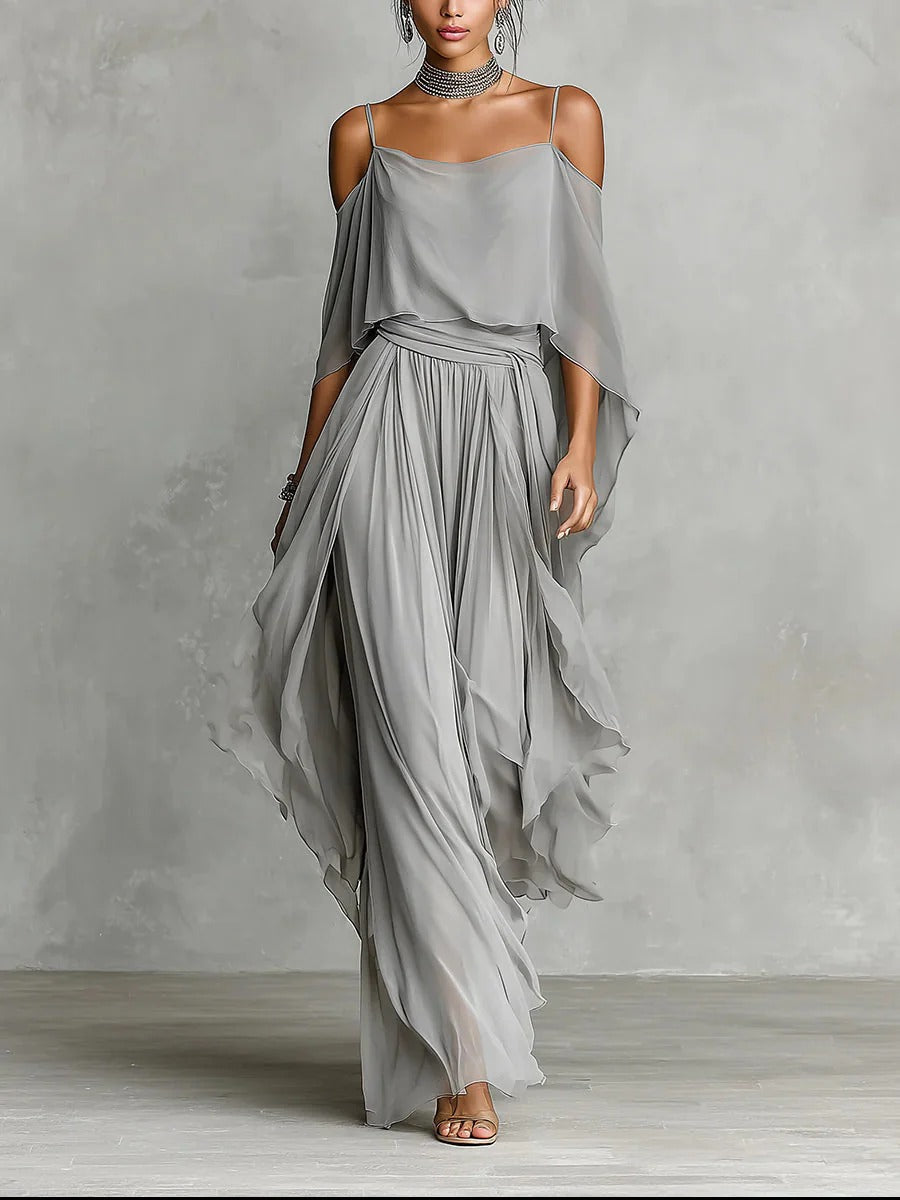 Ensemble Isabela — Fluide Gris Top Bretelles Palazzo