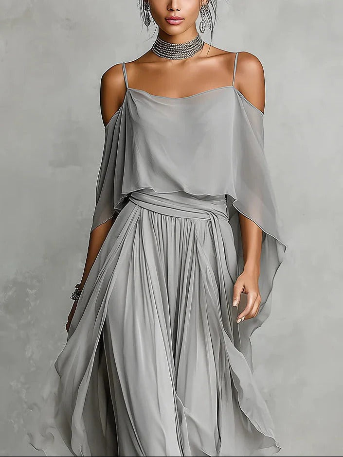 Ensemble Isabela — Fluide Gris Top Bretelles Palazzo