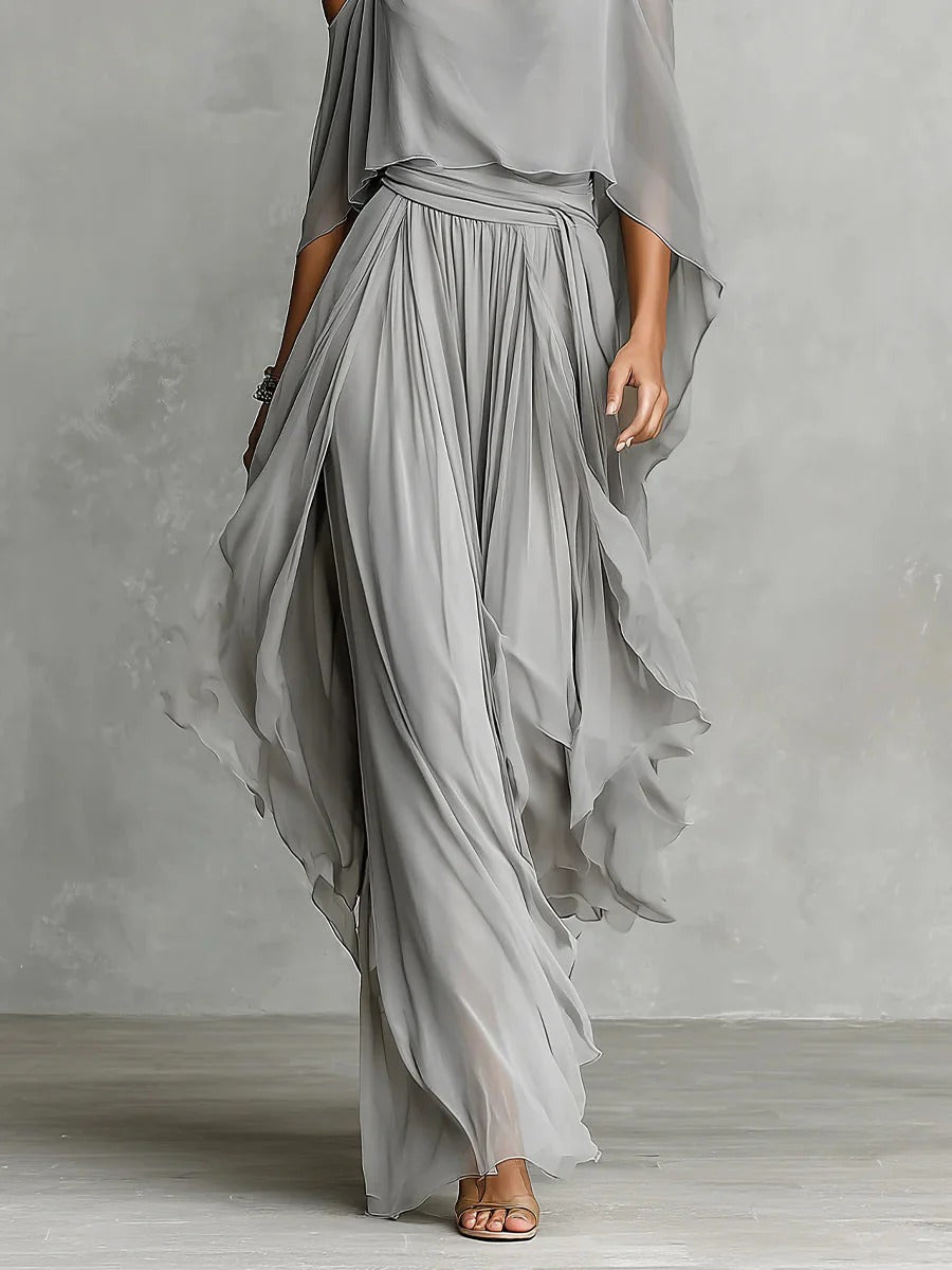Ensemble Isabela — Fluide Gris Top Bretelles Palazzo