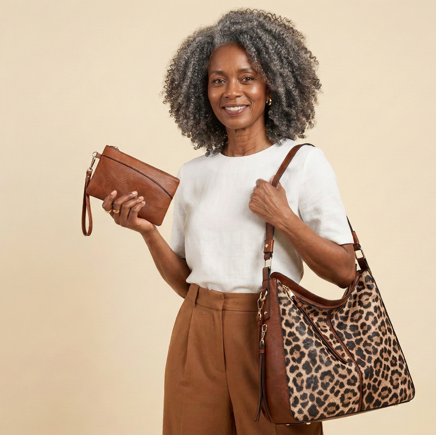 Sac Hobo Antivol en Cuir Imprimé Luxe + Pochette Offerte