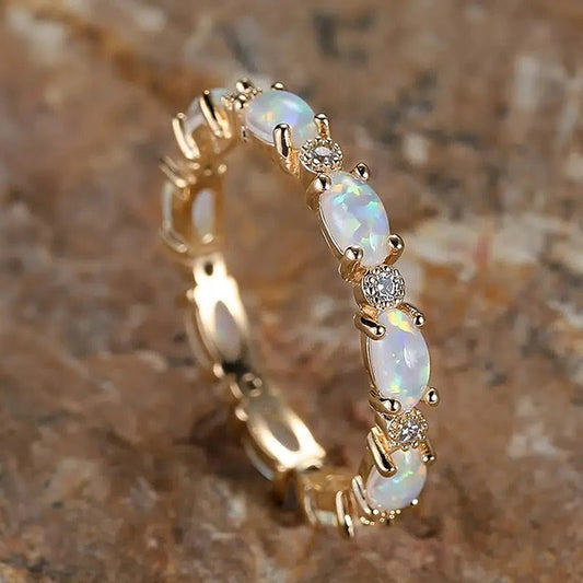 Bague Éternité Opale Dorée Vintage