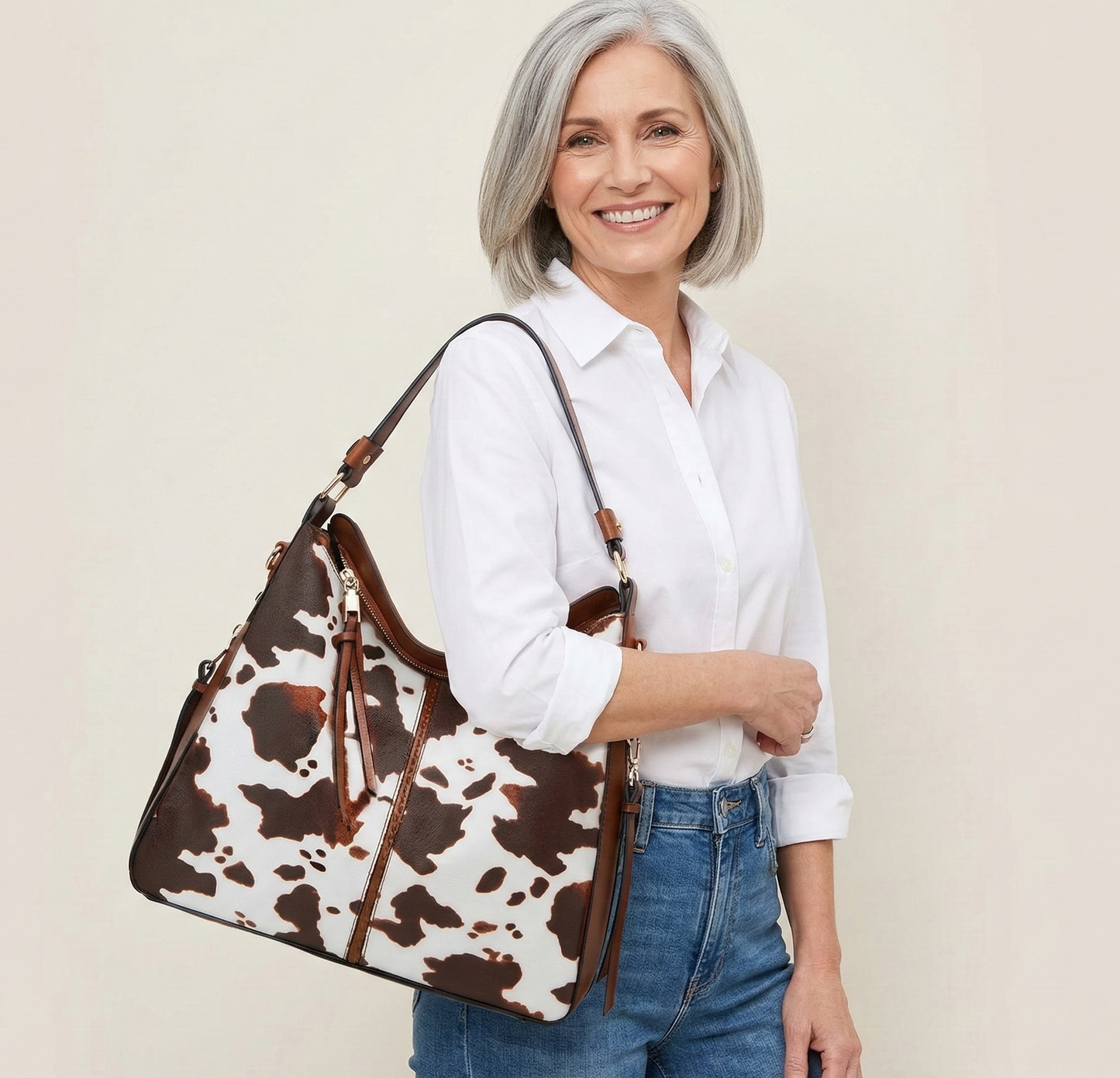 Sac Hobo Antivol en Cuir Imprimé Luxe + Pochette Offerte