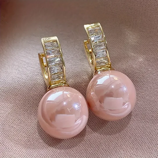 Boucles d'Oreilles Perles Roses Zirconia Dorées