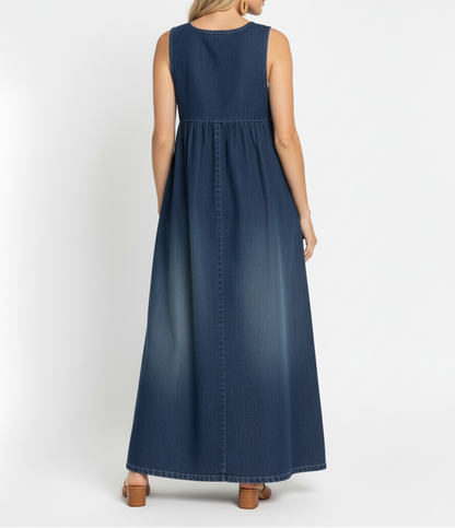 Karen | Robe Maxi en Denim Vintage Doux Lavé