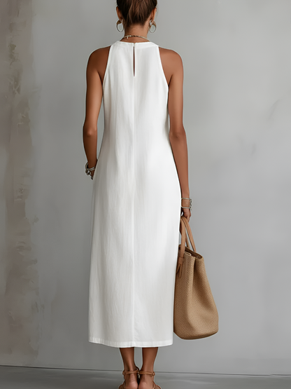 Jimena | Robe Midi en Lin Col Mao