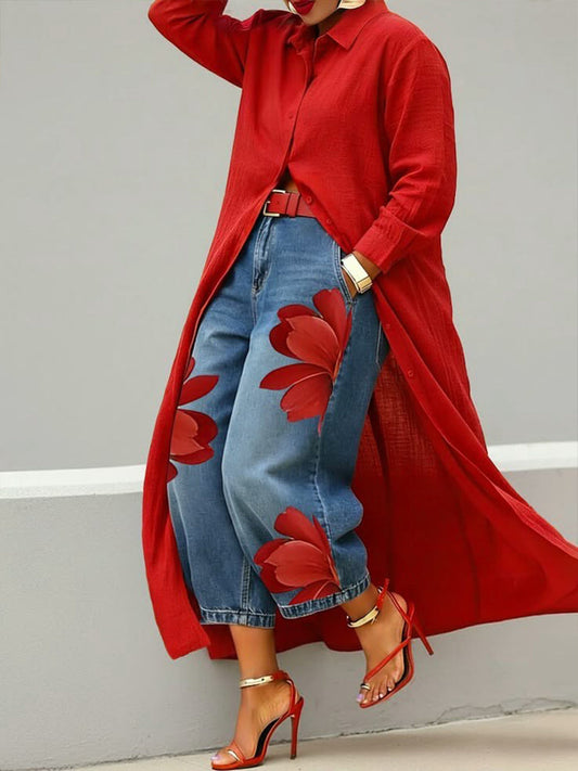 Ensemble Marilou — Lin et Denim Fleuri Deux Pièces