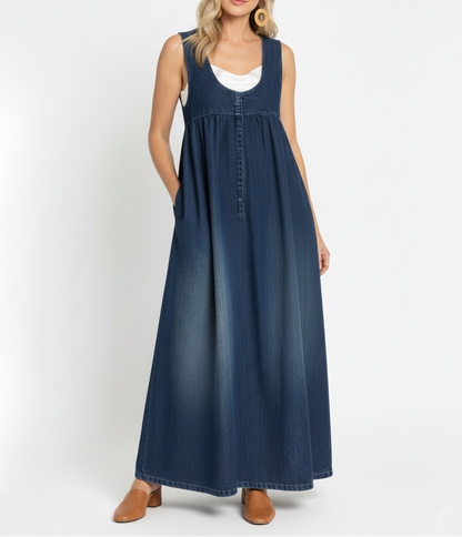 Karen | Robe Maxi en Denim Vintage Doux Lavé
