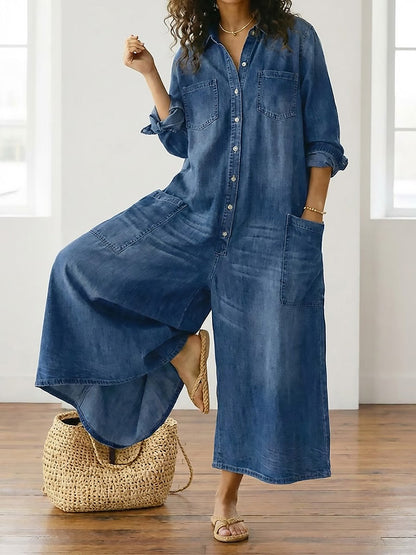 Diana | Combinaison en denim vintage en coton lavé avec boutons