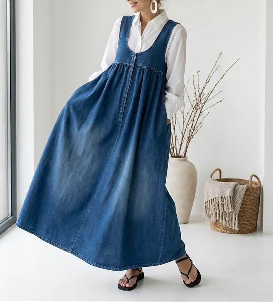 Karen | Robe Maxi en Denim Vintage Doux Lavé