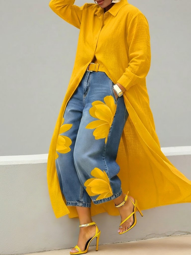 Ensemble Marilou — Lin et Denim Fleuri Deux Pièces