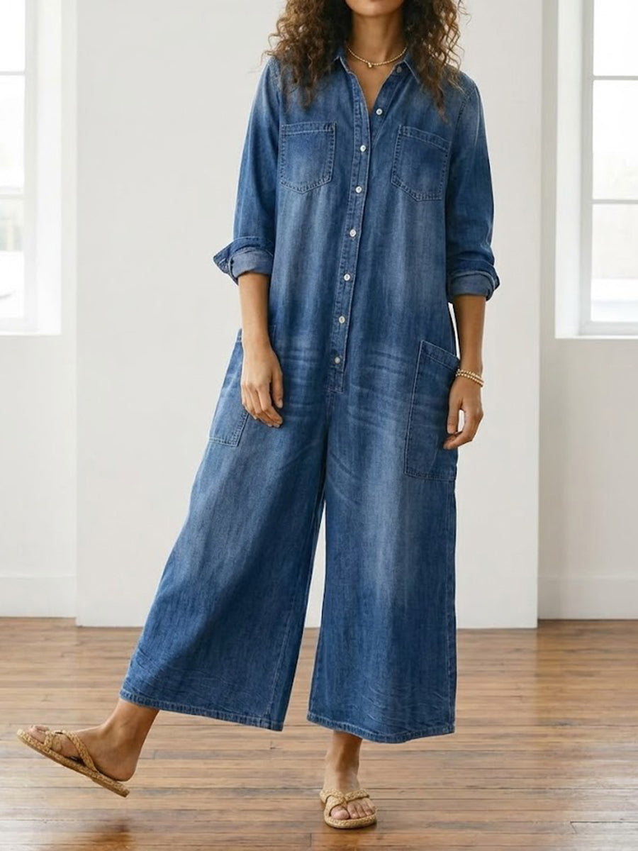 Diana | Combinaison en denim vintage en coton lavé avec boutons