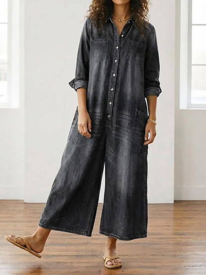 Diana | Combinaison en denim vintage en coton lavé avec boutons