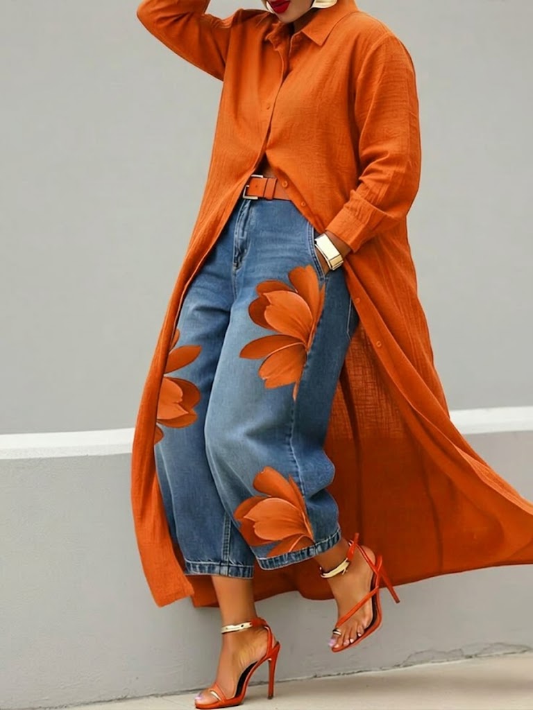 Ensemble Marilou — Lin et Denim Fleuri Deux Pièces