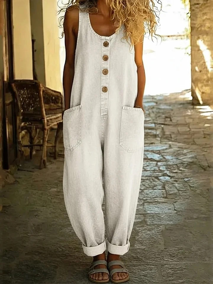 Ruth | Combinaison en jean délavé au look vintage en coton