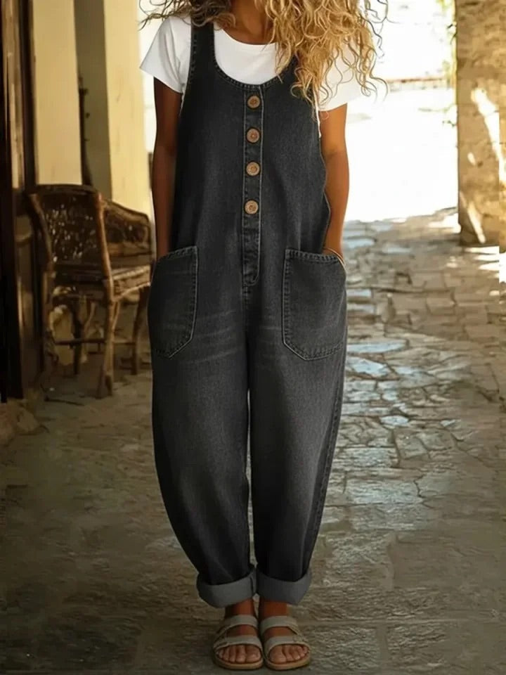 Ruth | Combinaison en jean délavé au look vintage en coton