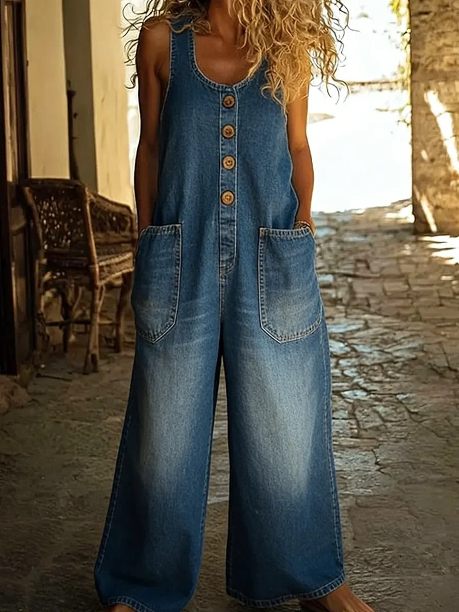 Ruth | Combinaison en jean délavé au look vintage en coton