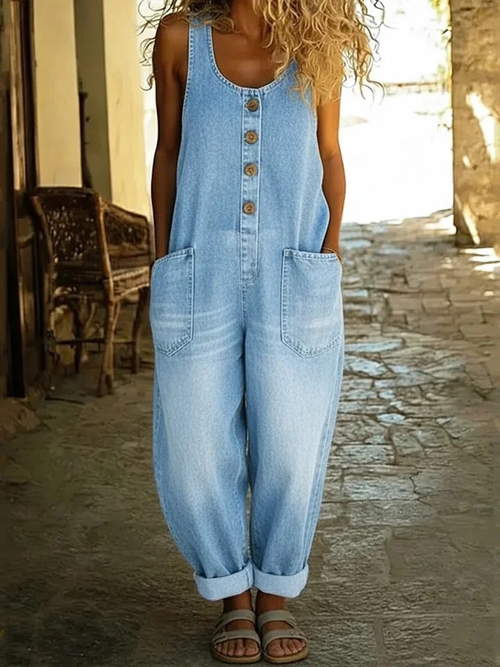 Ruth | Combinaison en jean délavé au look vintage en coton