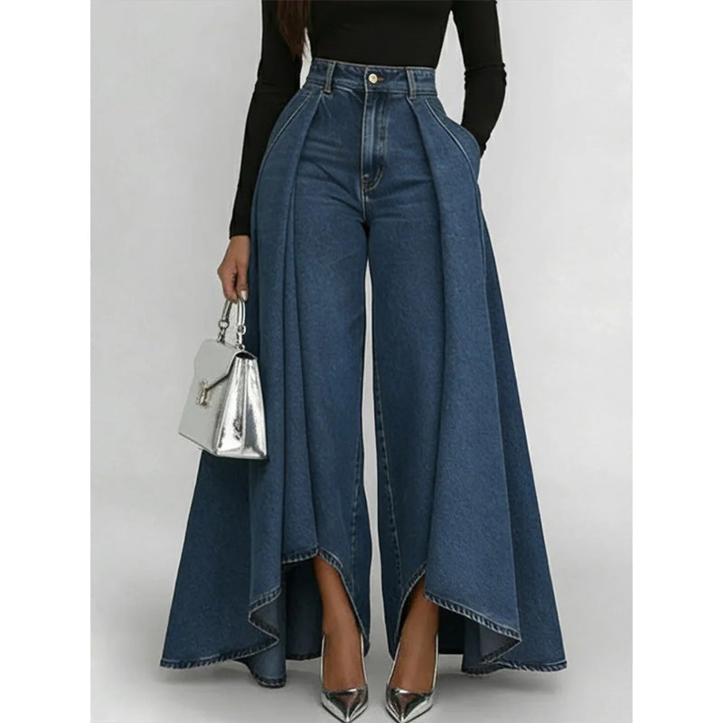👖✨ Pantalons en jeans oversized à taille haute au style avant-gardiste
