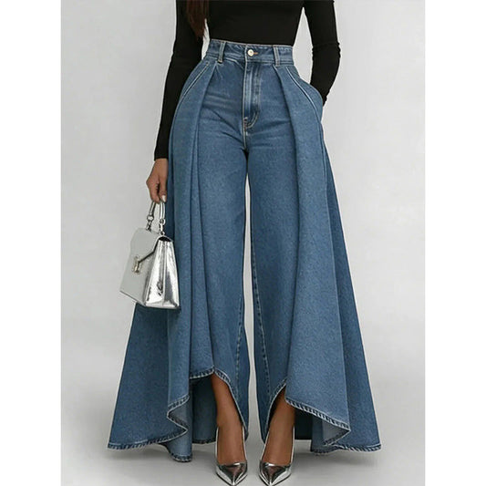 👖✨ Pantalons en jeans oversized à taille haute au style avant-gardiste