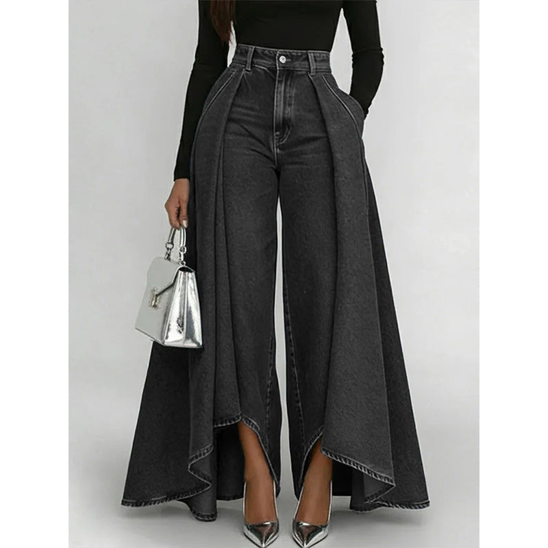 👖✨ Pantalons en jeans oversized à taille haute au style avant-gardiste