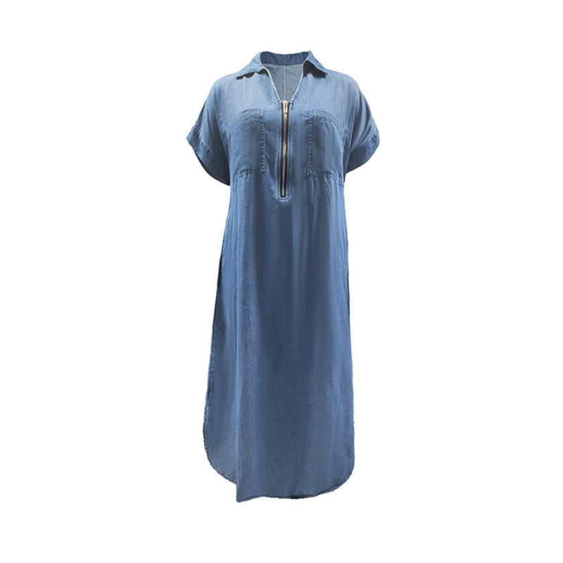 👗👖 Robe maxi en denim avec décolleté en V et zip