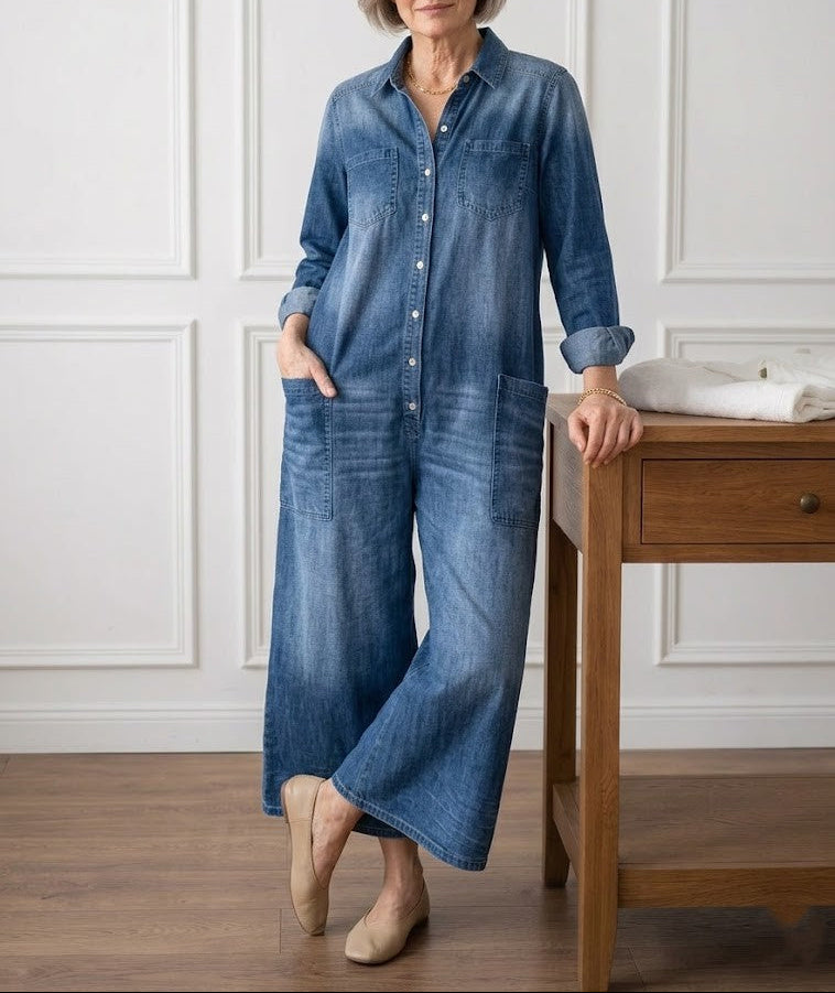Diana | Combinaison en denim vintage en coton lavé avec boutons
