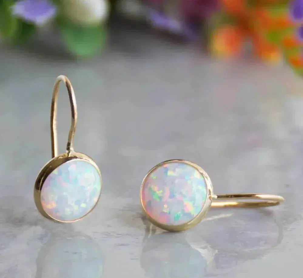 Boucles d'Oreilles Vintage Pierre Opale Dorée