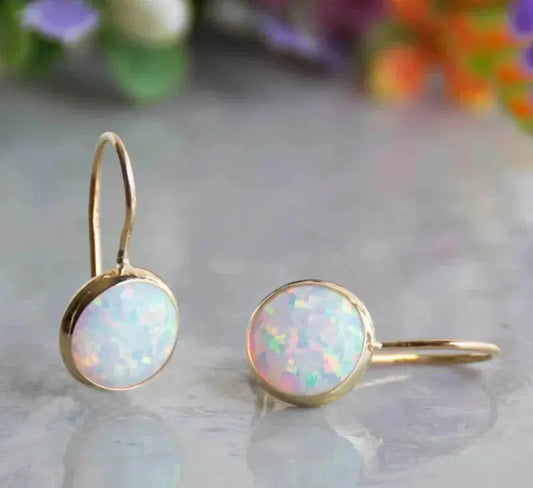 Boucles d'Oreilles Vintage Pierre Opale Dorée